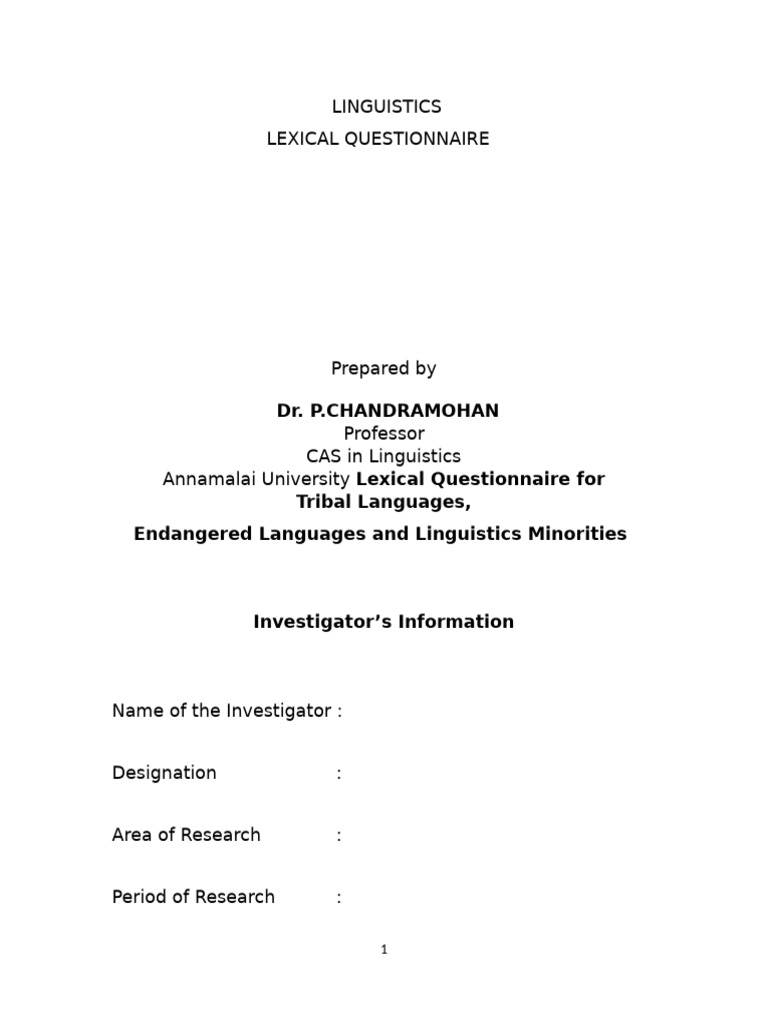 Lexical Questionnaire for Garo Language | PDF