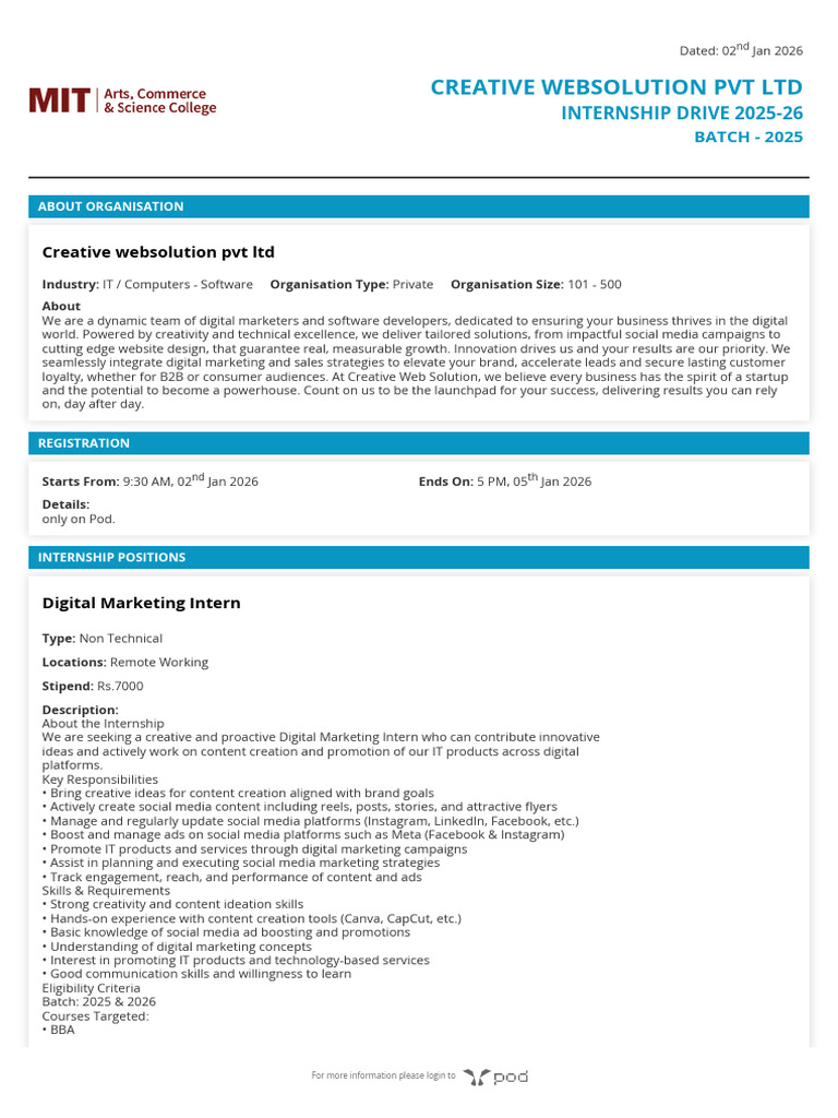 Digital Marketing Internship 2025-26 | PDF | Digital Marketing | Marketing