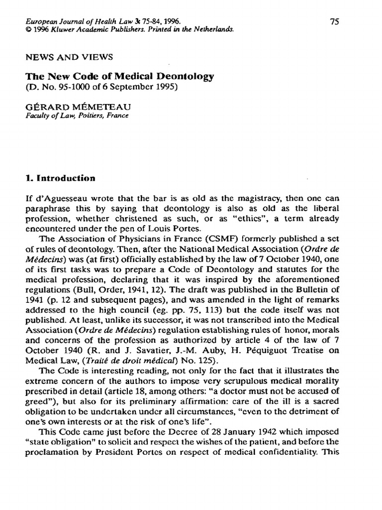 New Code of Medical Deontology Overview | PDF | Physician | Jurisprudence
