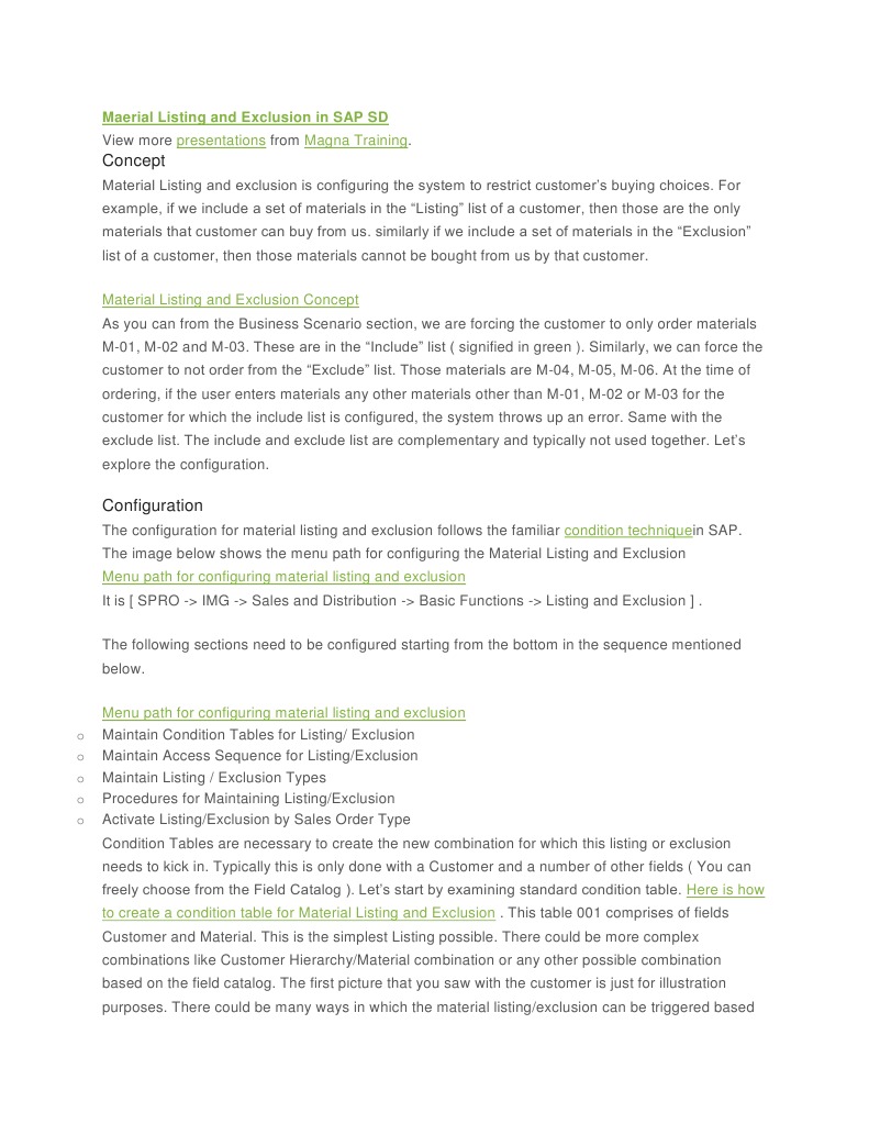 Maerial Listing and Exclusion in SAP SD Download Free PDF