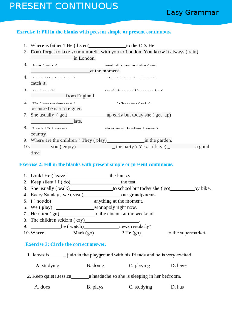 Present Simpls - Present Continuous Worksheet 3 | PDF | Chess | Chess ...