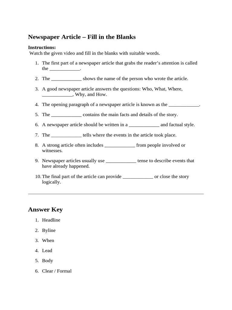 Newspaper Article Structure Guide | PDF