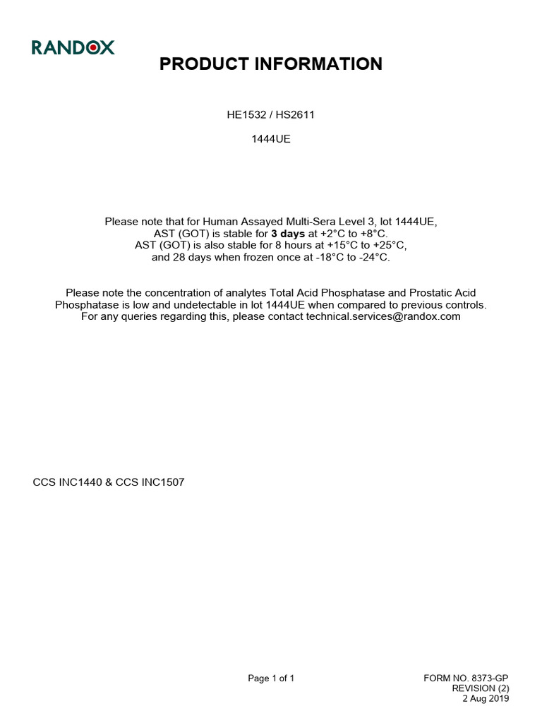 Human Assayed Multi-Sera Level 3 Info | PDF