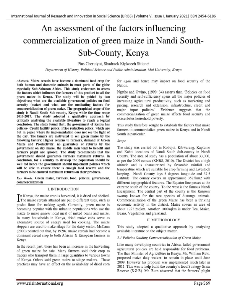 Factors Influencing Green Maize Sales in Kenya | PDF | Agriculture ...