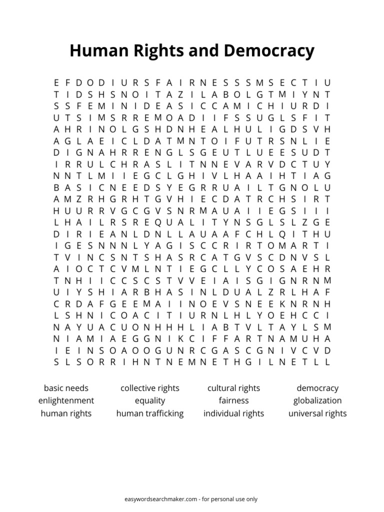 Human Rights Word Search Puzzle | PDF | Political Science | Forms Of ...
