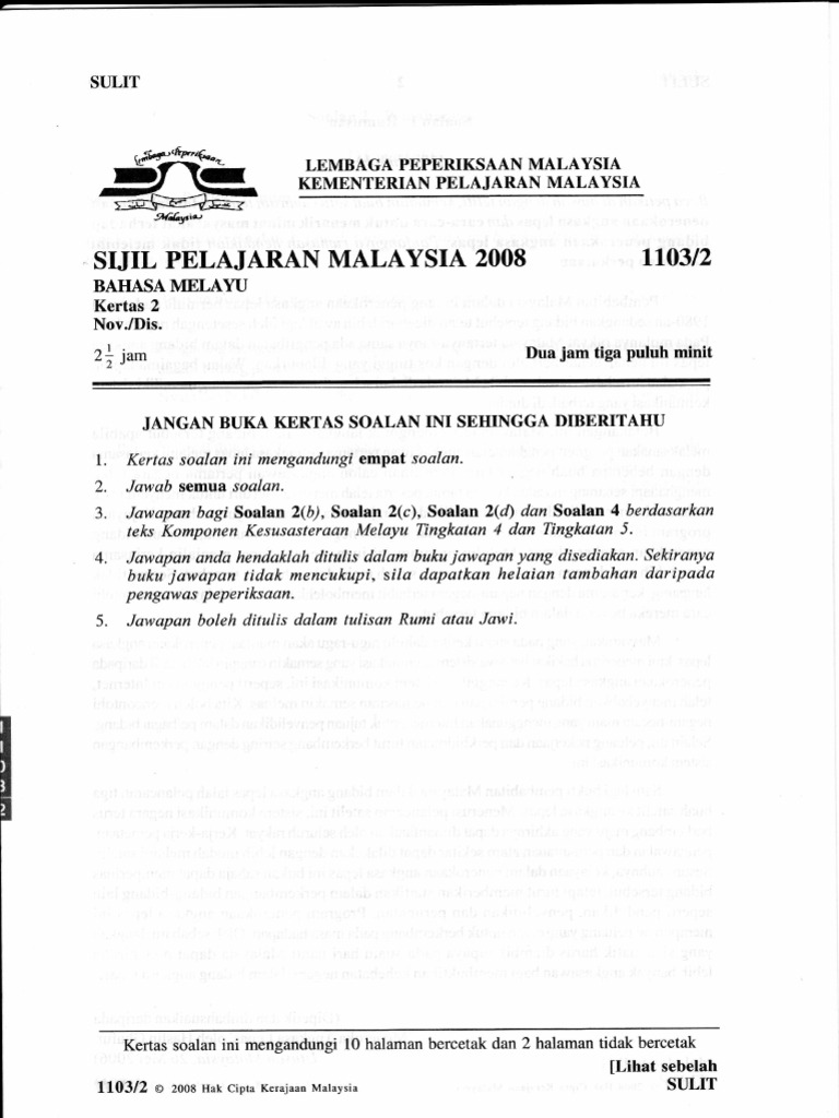 Jawapan Bahasa Melayu Kertas 2 Spm