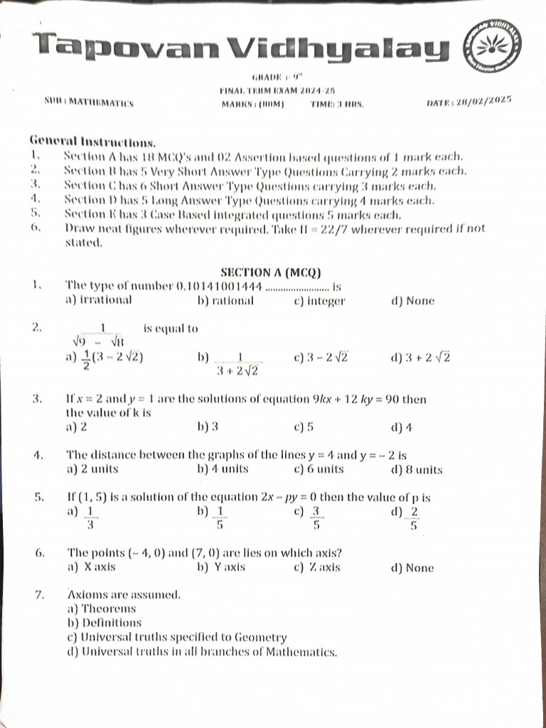 Grade 9 Final Exam 2025 | PDF