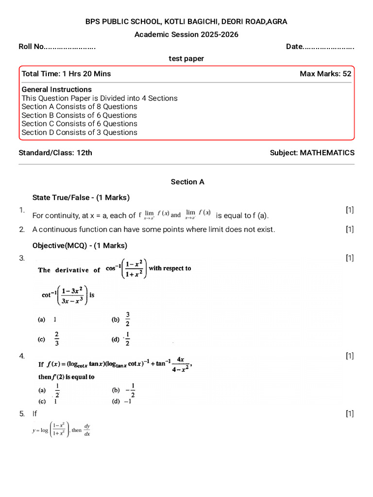 Test Paper | PDF | Mathematics | Chess Theory