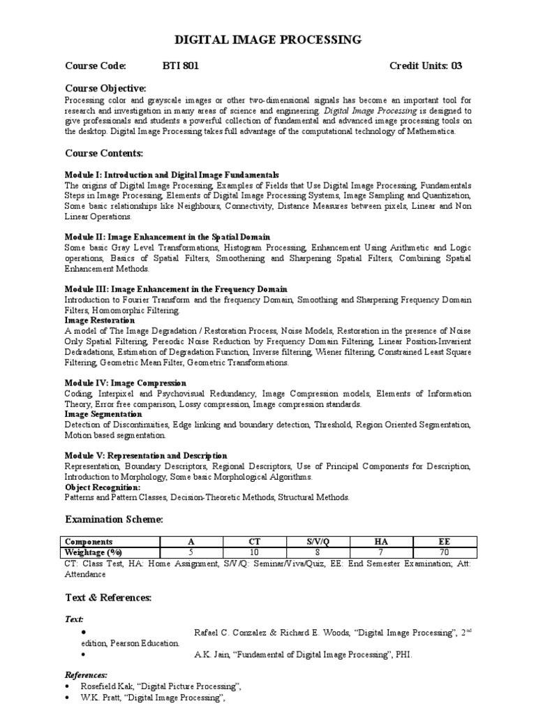 Digital Image Processing Course Overview | PDF | Computer Data Storage ...