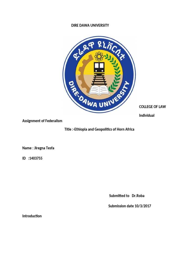 Fed Asmnt by Jiregna T | PDF | Horn Of Africa | Red Sea
