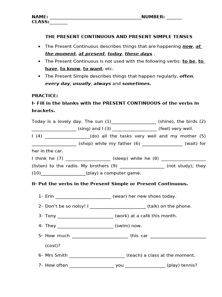 Present Continuous vs. Simple Tenses Guide | PDF | Linguistic ...