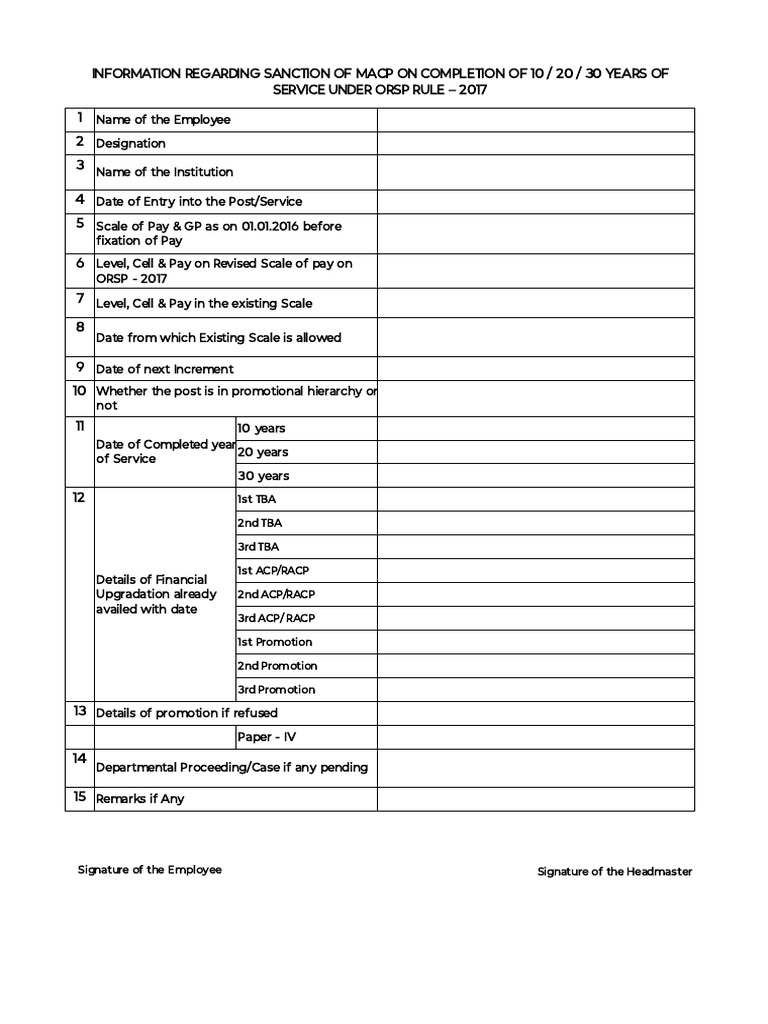 MACP Sanction Process for Service Years | PDF