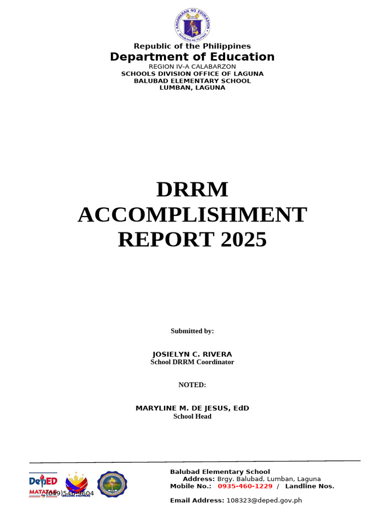 Balubad Elementary School DRRM Report 2025 | PDF | Emergency Management ...