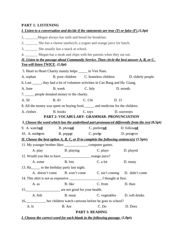 Listening and Vocabulary Practice Test | PDF