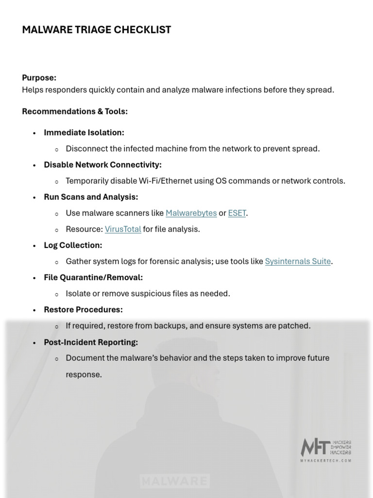 Malware Triage Checklist | PDF