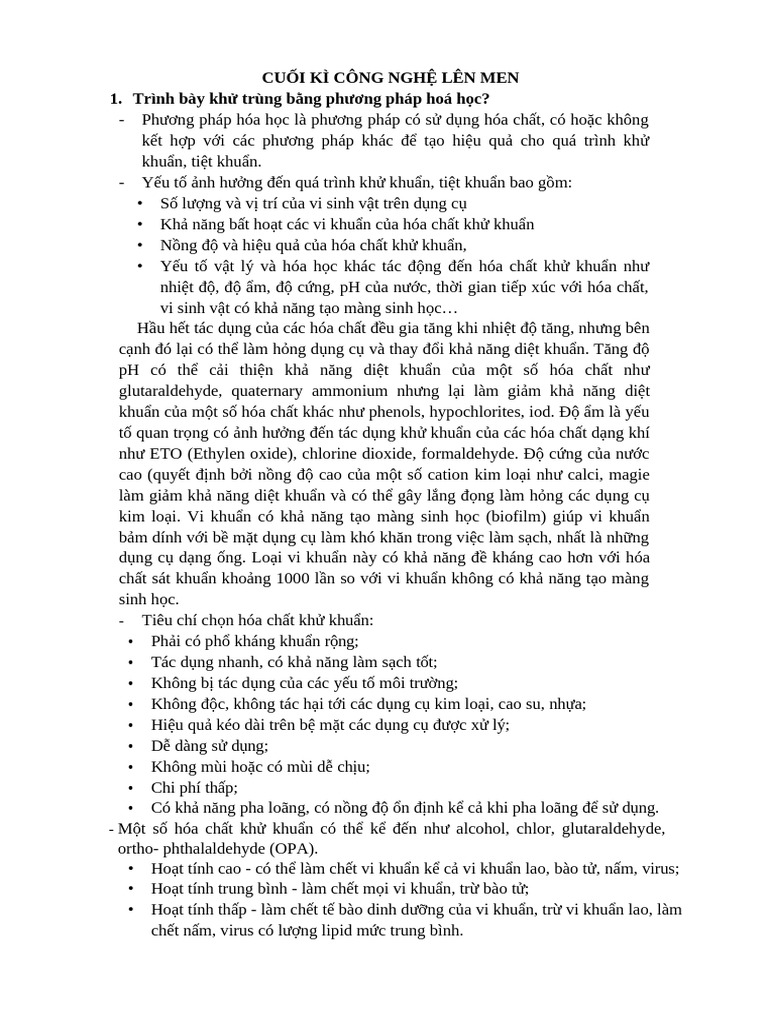 Cuối Kì Công Nghệ Lên Men | PDF