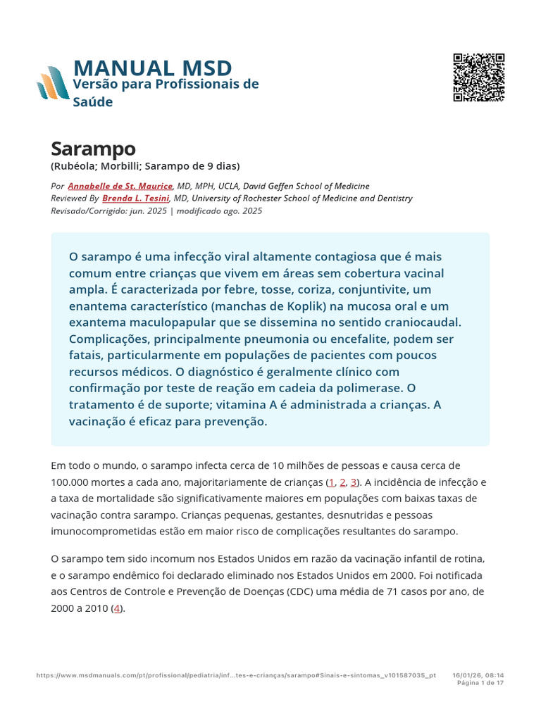 Sarampo: Sintomas, Complicações e Vacinação | PDF | Sarampo | Pneumonia