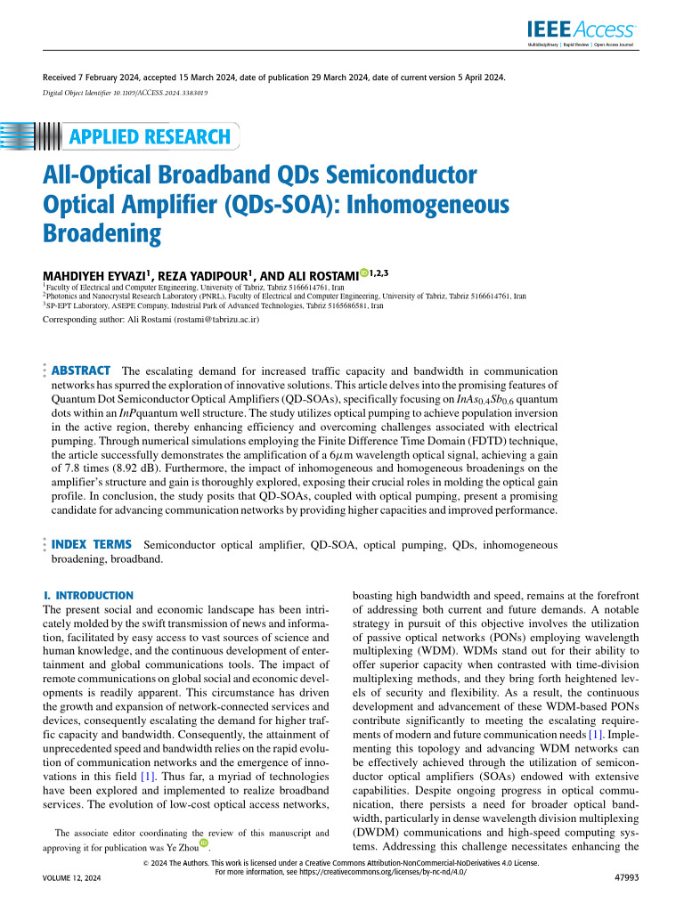 All-Optical Broadband QDs Semiconductor Optical Amplifier QDs-SOA ...