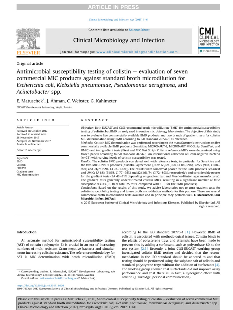 Colistin MIC Testing: BMD vs. Gradient Tests | PDF | Microbiology ...