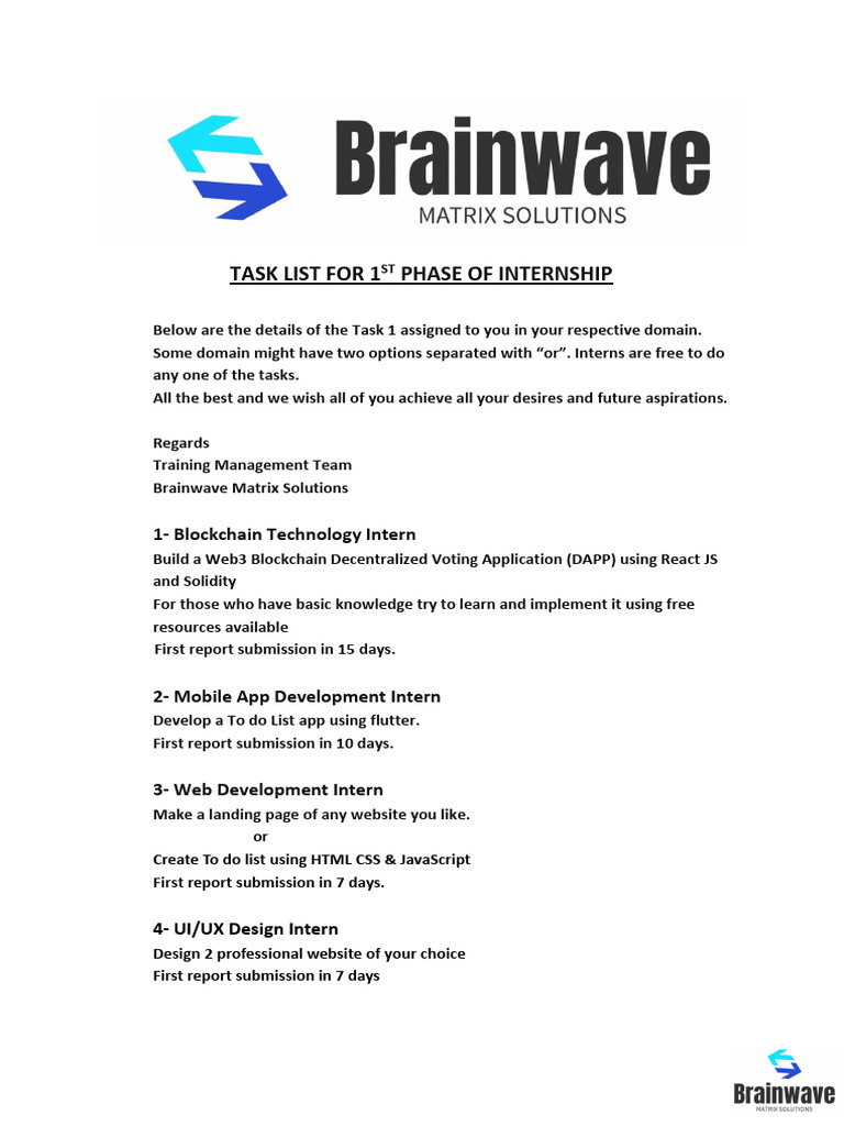 Internship Task List Overview | PDF | Websites | Mobile App