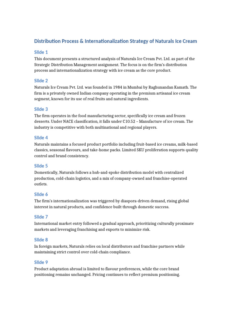 Naturals Ice Cream: Distribution & Global Strategy | PDF ...