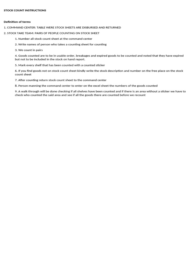 Stock Count Procedure Guide | PDF