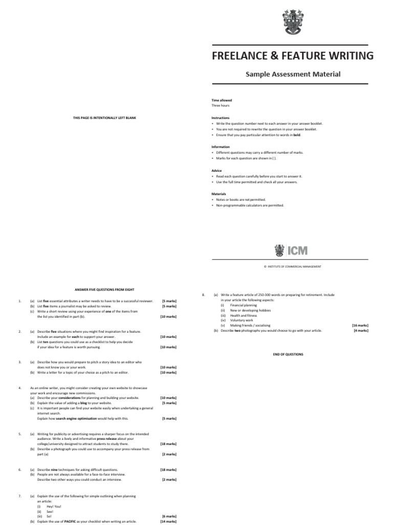 Freelance Writing Assessment Guide | PDF