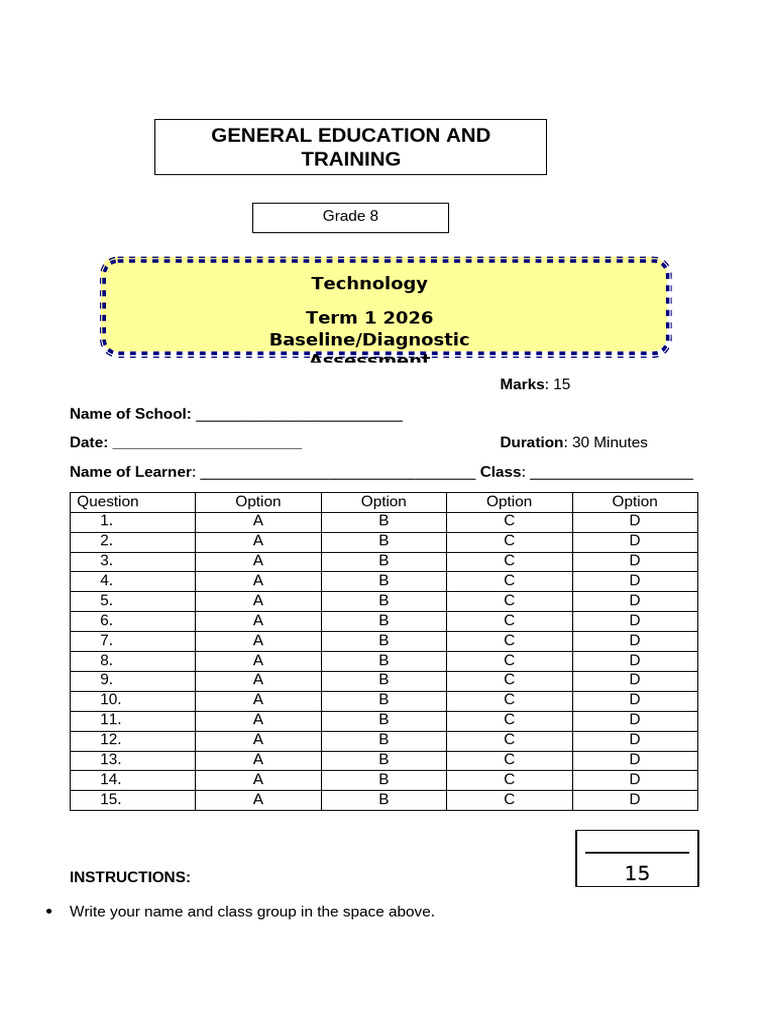 Grade 8 Technology Baseline Assessment | PDF | Multiple Choice