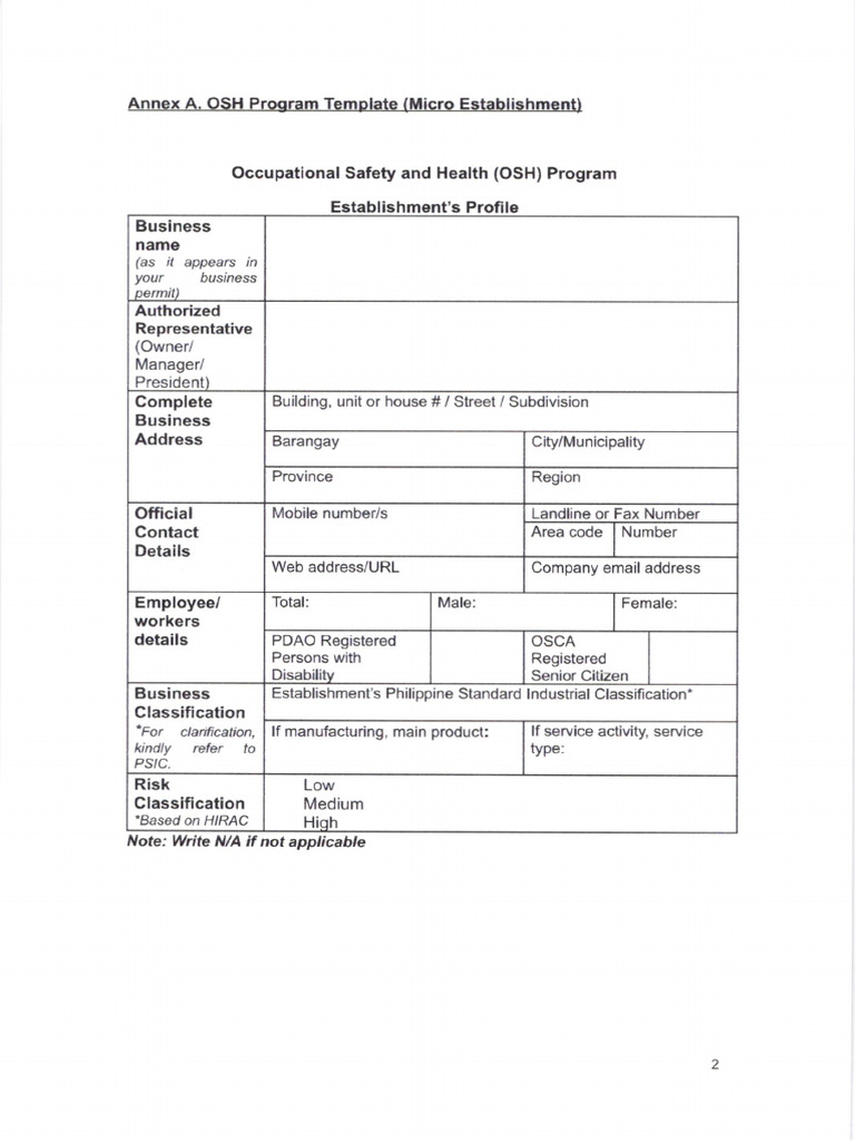 OSH Program Template for Micro Establishments | PDF | Occupational ...