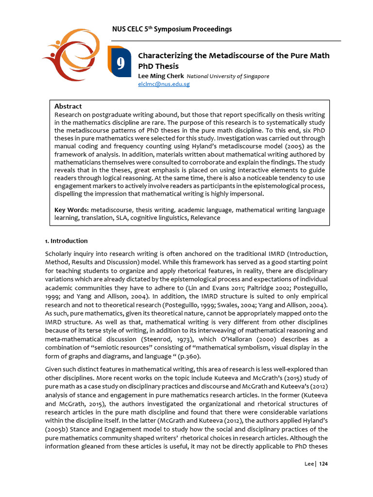Characterizing The Metadiscourse of The Pure Math PHD Thesis | PDF ...