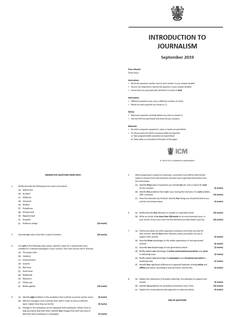 Introduction to Journalism Exam Guide | PDF | Journalism | Communication