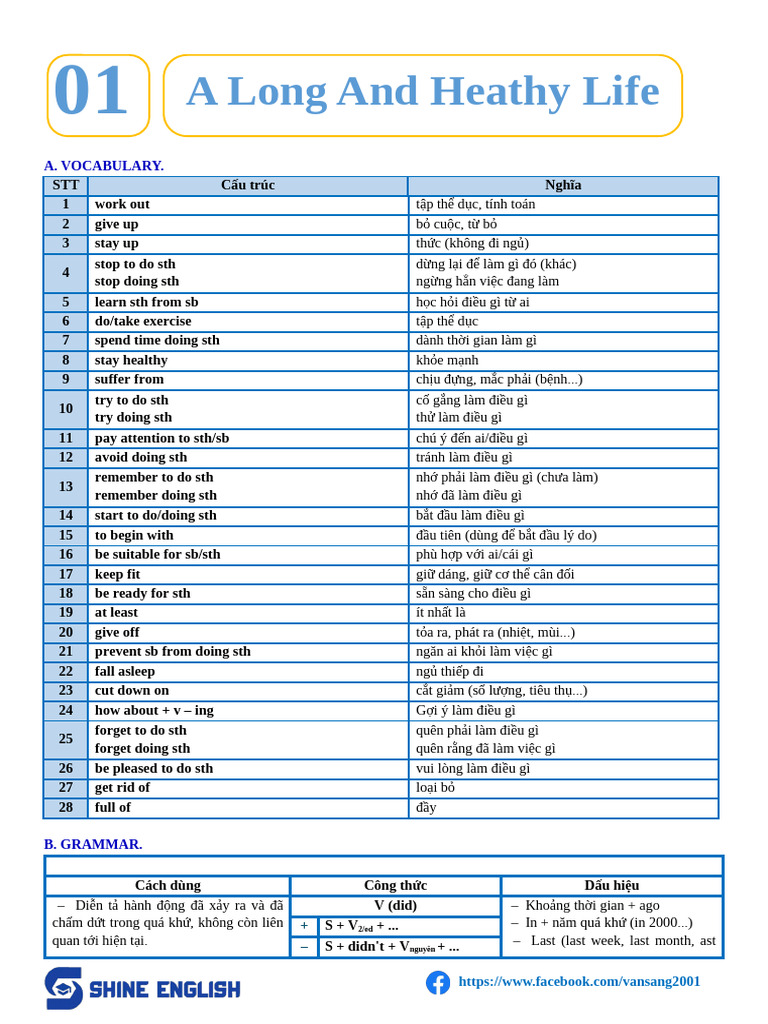 Tờ Số 01 Unit 1 a Long and Healthy Life | PDF