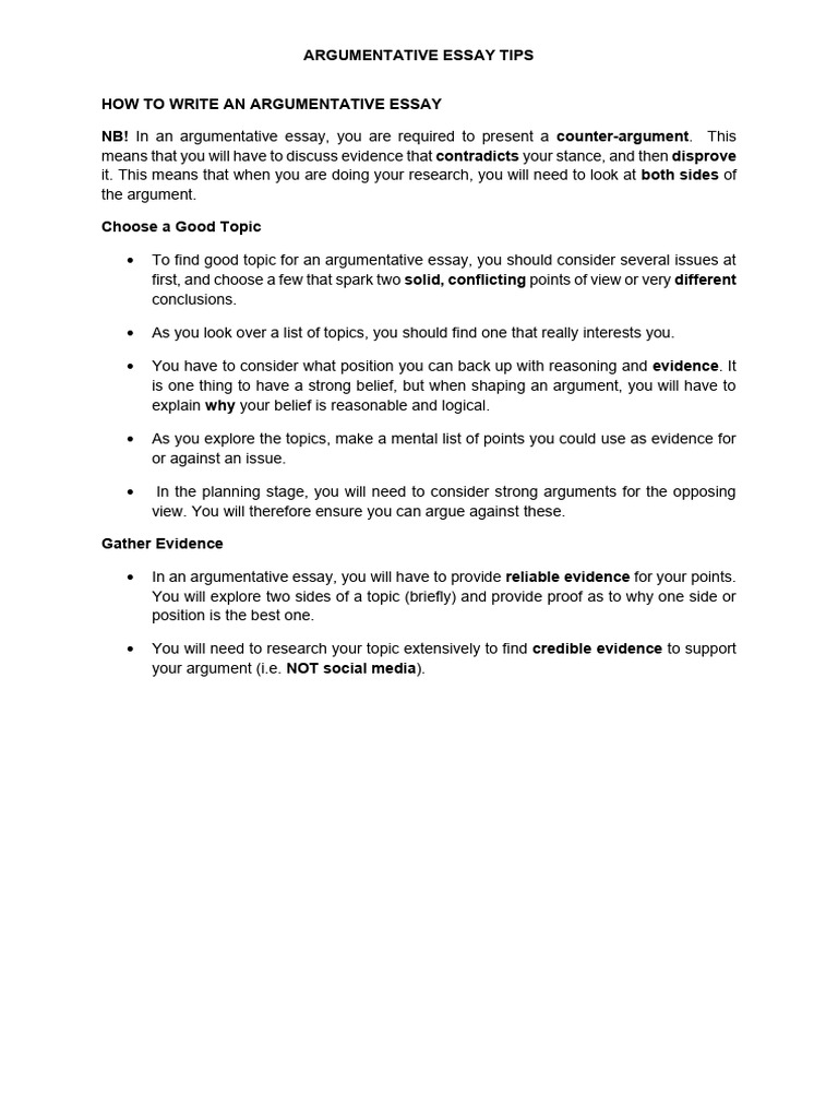 Argumentative Essay Writing Guide | PDF | Essays | Evidence