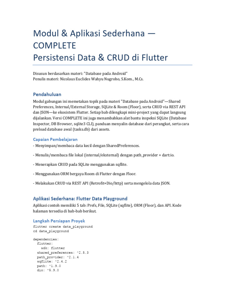 Flutter Data Persistence & CRUD Guide | PDF | Computing | Data ...