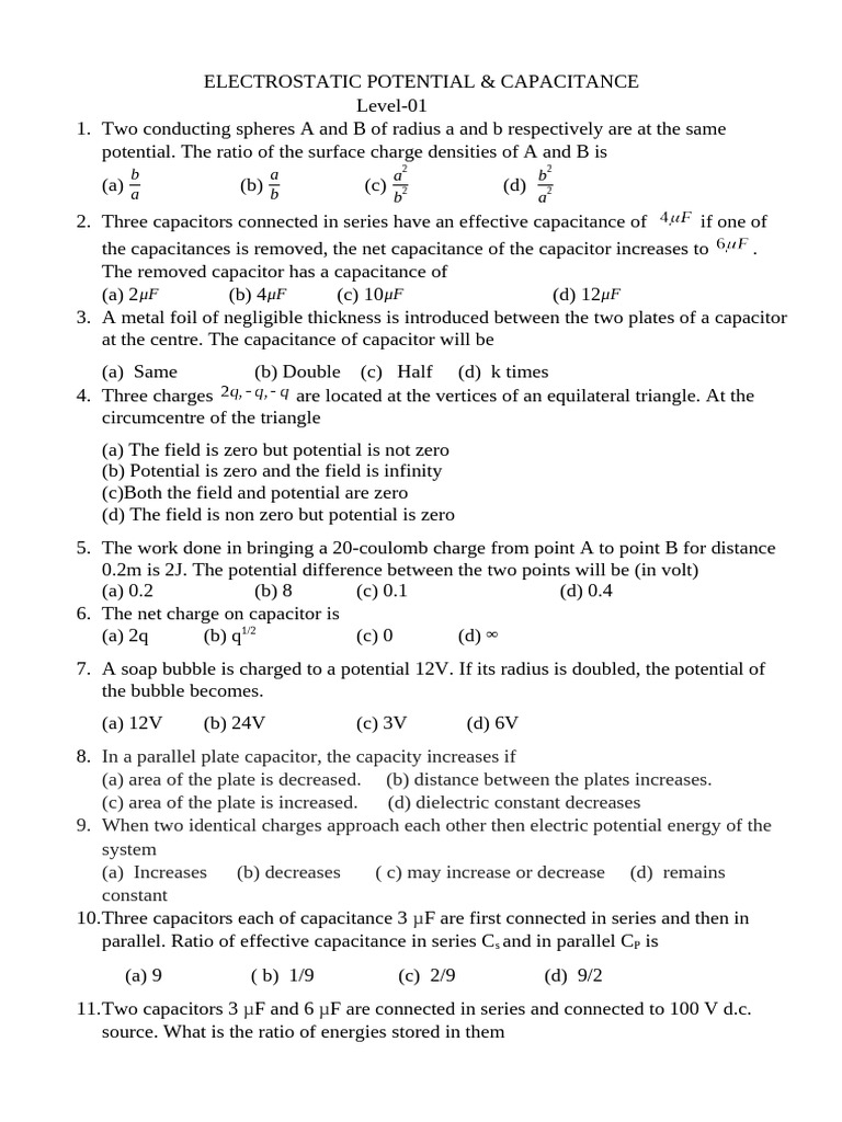 Electrostatic Potential and Capacitance Concepts | PDF | Capacitance ...