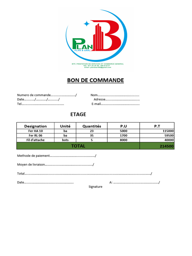 Bon de commande et détails produits | PDF