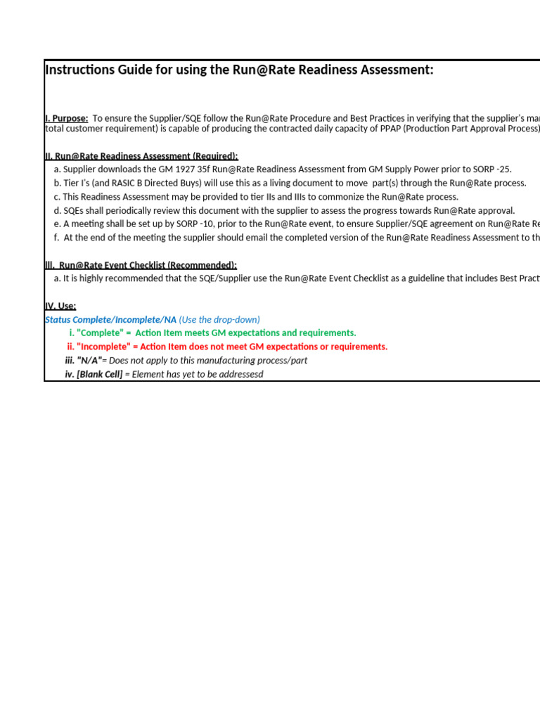 GM 1927 35f Run at Rate Readiness Assessment | PDF