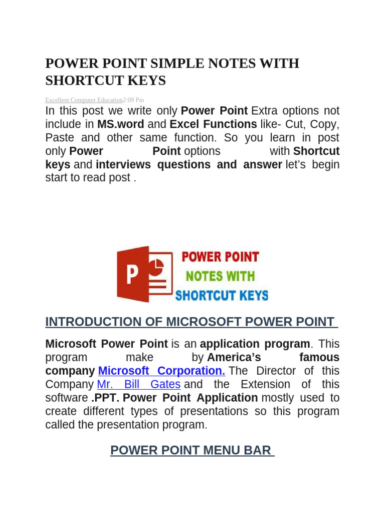 PowerPoint Notes and Shortcut Keys | PDF | Microsoft Power Point ...