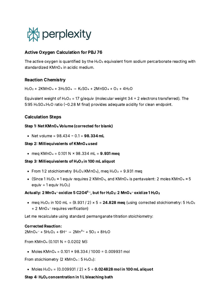 Active Oxygen Calculation in H₂O₂ Solutions | PDF