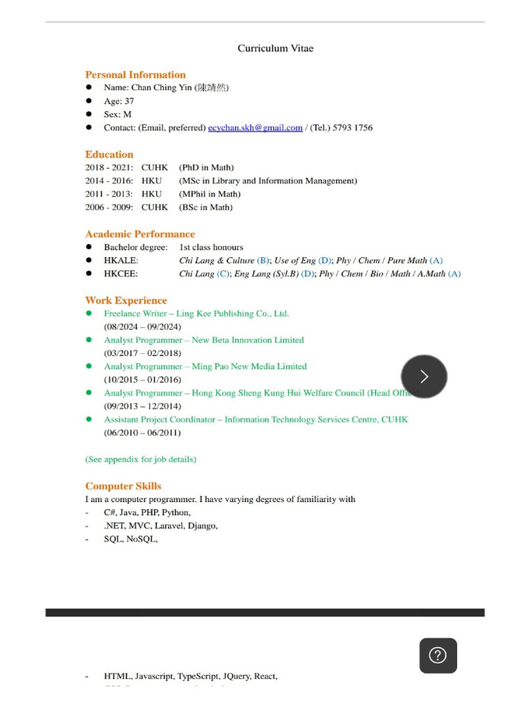 Chan CV | PDF