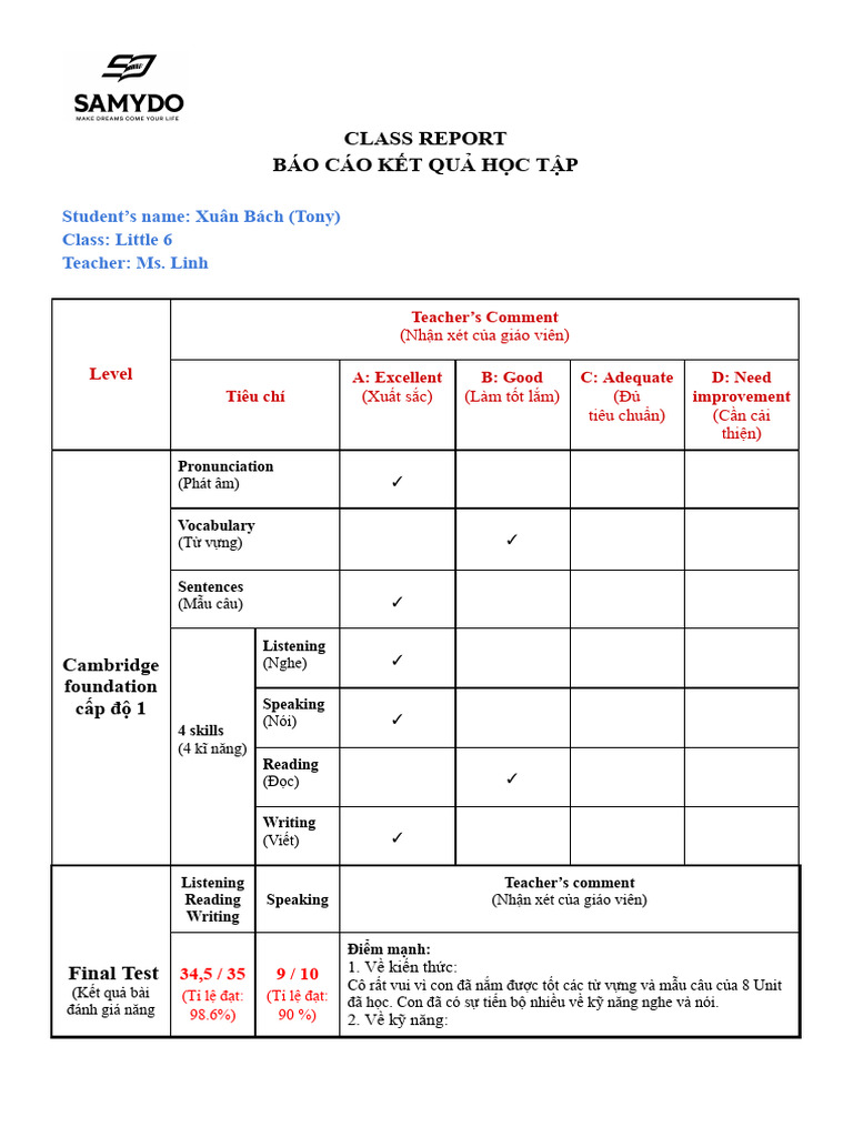 Class Report - Tony Lit 6 | PDF