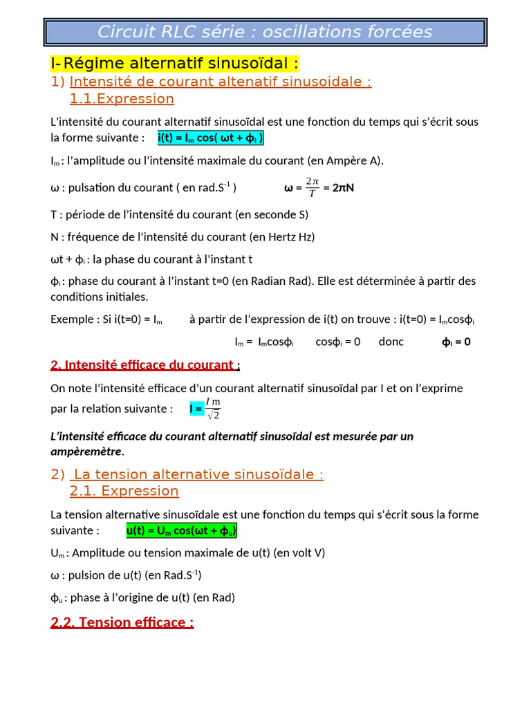 Circuit RLC Série : Oscillations Forcées | PDF | Courant alternatif ...