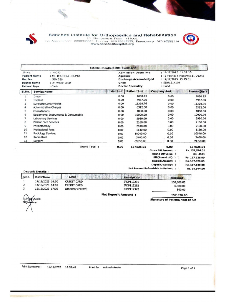 Final Bill Breakdown | PDF