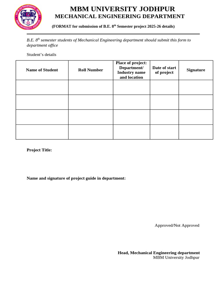 B.E. 8th Semester Project Submission Form | PDF