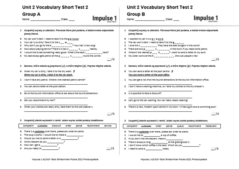 Unit 2 Vocabulary Short Test 2 A+b | PDF