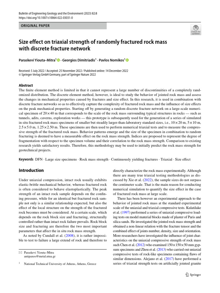 Size Effect on Fractured Rock Strength | PDF | Strength Of Materials ...