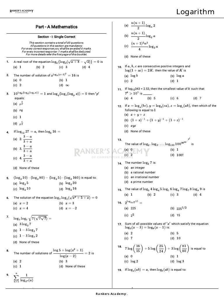 Logarithm Questions and Solutions | PDF | Logarithm | Numbers