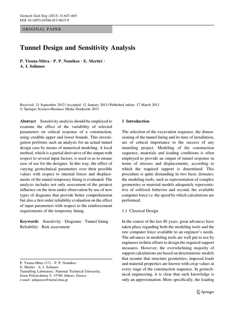 Tunnel Design and Sensitivity Analysis | PDF | Sensitivity Analysis