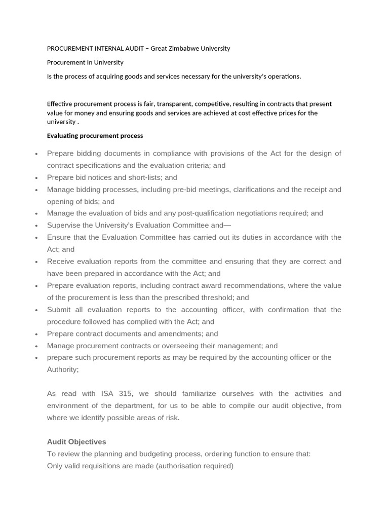 Procurement Internal Audit Guildelines Ad Procedures | PDF | Audit ...