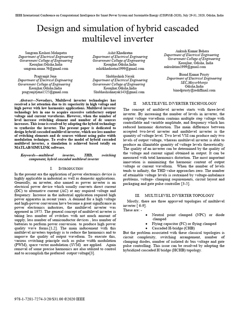 Hybrid Cascaded Multilevel Inverter Design | PDF | Power Inverter ...